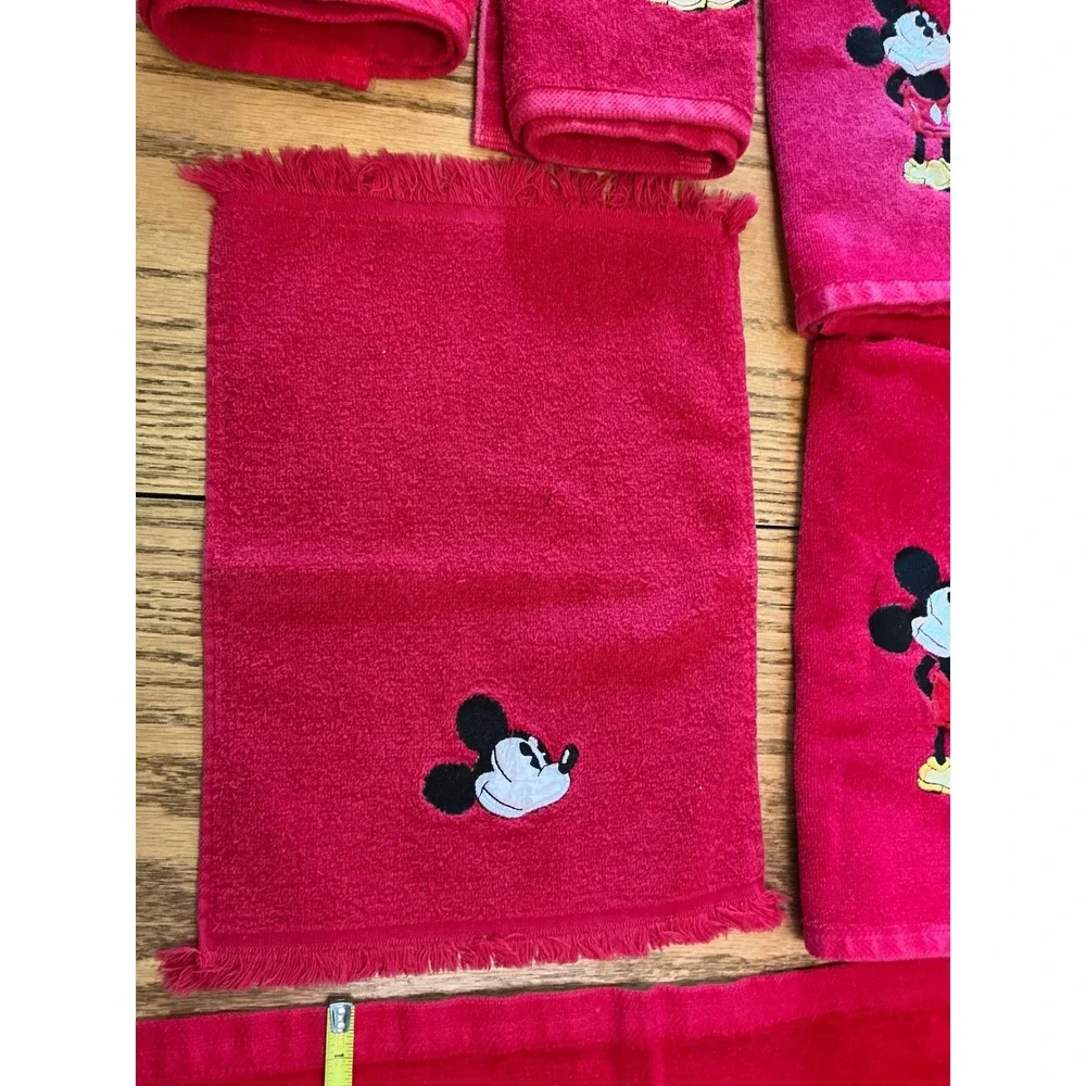 Vintage Mickey Mouse Red Bath Towel Set 9 Piece Disney Embroidered Cotton Terry